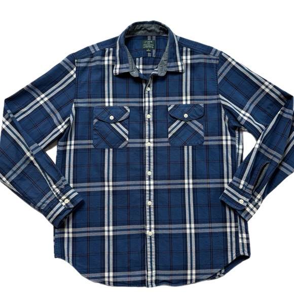 J. Crew Other - JCREW Men’s Heavyweight Flannel Blue Plaid Cotton Button Down Shirt XL